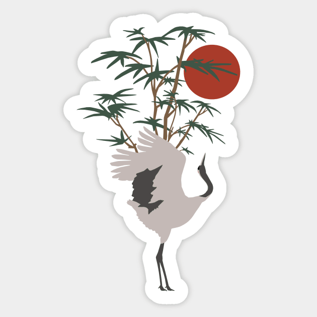 Prancing Crane Sticker by artsandherbs